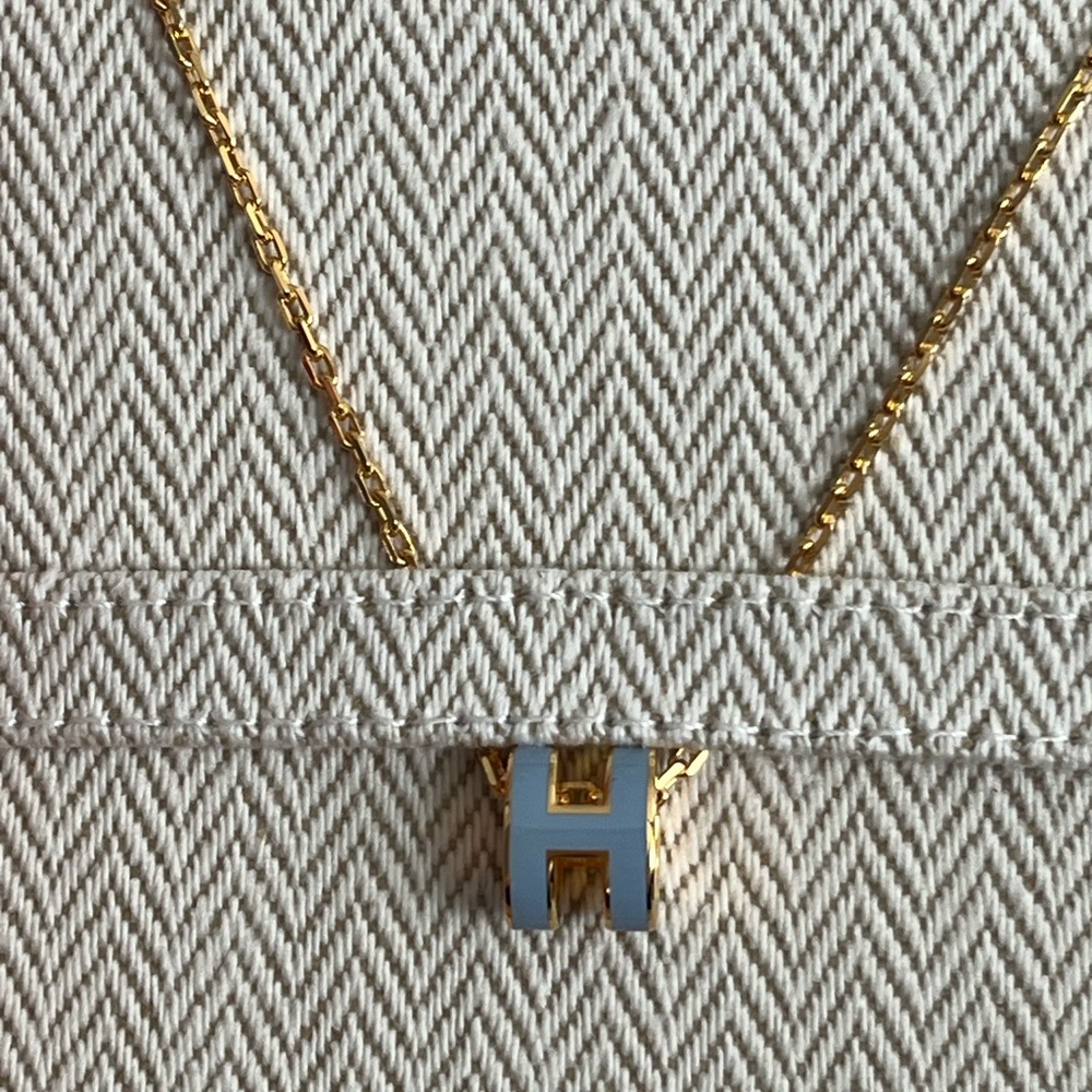 Hermes Mini Pop H pendant Bleu Lin necklace